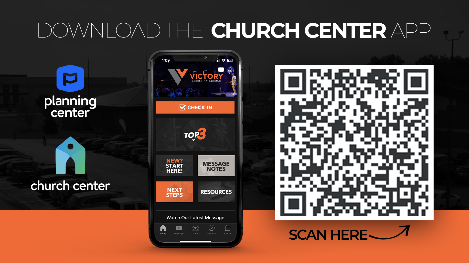 Download the Church Center App to prepare for our switch to Planning Center